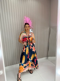 Imagem do Vestido Clara viscolynho (azul & coral estampado)