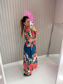 Vestido Clara viscolynho (azul & goiaba estampado) na internet