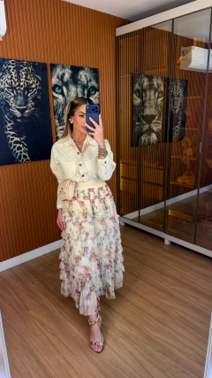 SAIA flowers midi tule camadas (off white floral) - comprar online