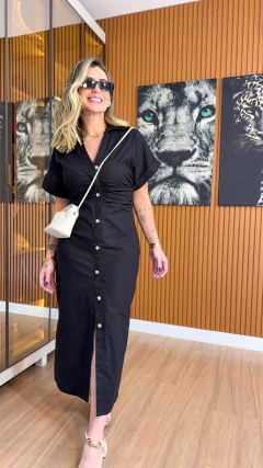 Chamise drapeada linho de algodão (preto) - comprar online