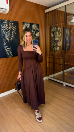 vestido capri manga longa poliamida (marrom) - loja online