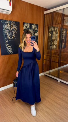 vestido capri manga longa poliamida (azul marinho) - loja online
