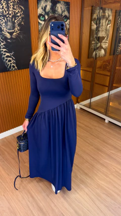 vestido capri manga longa poliamida (azul marinho) - comprar online