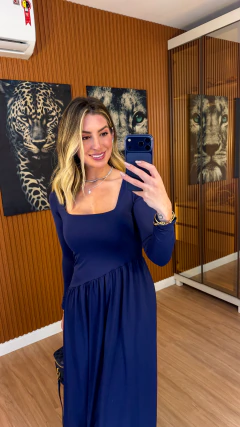 vestido capri manga longa poliamida (azul marinho) - Jordanna Galia Store