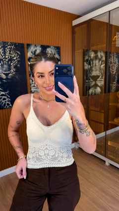 Regata modeladora poliamida com renda (areia) - Jordanna Galia Store