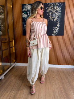 Blusa Su regata tricot crepe (listras off white e rosa) - loja online