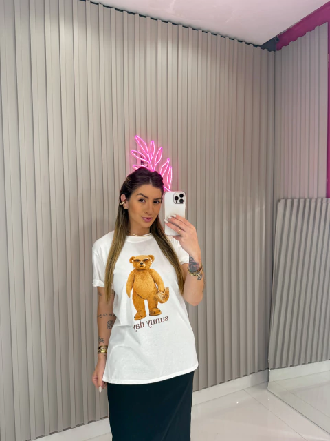 Maxi T-shirt urso (off white) - comprar online