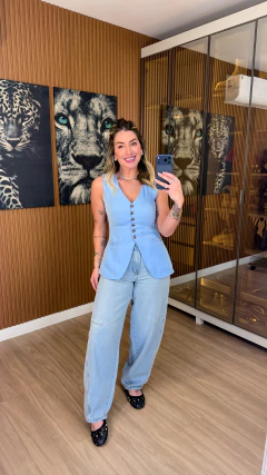 Colete aurora alfaiataria oxford (azul) - Jordanna Galia Store