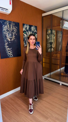 Vestido mali manga longa viscolycra (marrom) - comprar online