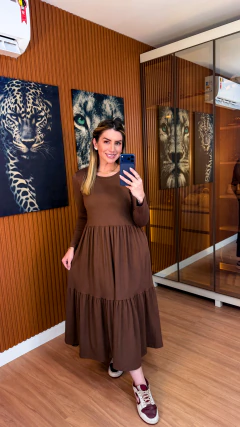 Vestido mali manga longa viscolycra (marrom)