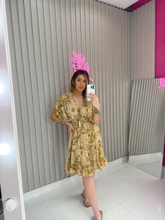 Imagem do Vestido Aisha curto poliester (estampado nude com dourado)