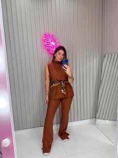 Conjunto amanda crepe anarruga (marrom chocolate) - loja online