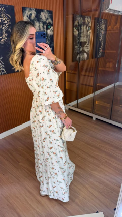 Vestido Agatha com manga curta longo viscose (off white floral) na internet