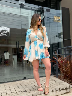 Macaquinho la perla chiffon (off white e azul) - comprar online