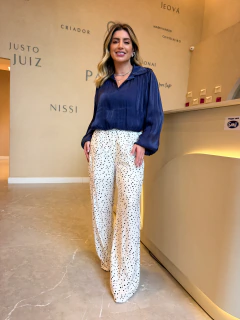 Camisa curta glow crepe plissado (azul marinho) na internet