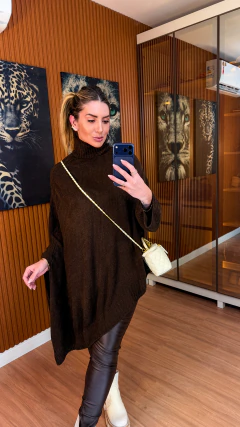 PONCHO jolie ASSIMETRICO tricot mousse (marrom)
