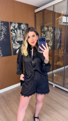 CONJUNTO lelis camisa +short cetim (preto)
