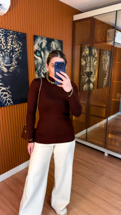 Blusa clara 2x1 tricot modal com forro de veludo (marrom) - Jordanna Galia Store