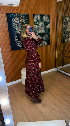 Vestido FRANCIS com manga viscolynho (VINHO FLORAL) - loja online