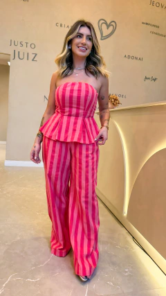 Calça Betany tricoline (listras pink e rosa) - Jordanna Galia Store