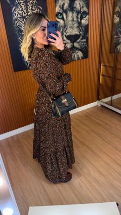Pré venda 27/07 Vestido FRANCIS com manga viscolynho (preto / floral terroso) - Jordanna Galia Store