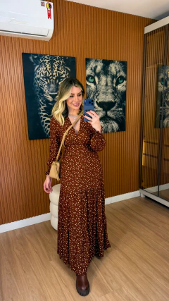 Vestido FRANCIS com manga viscolynho (marrom floral) - loja online
