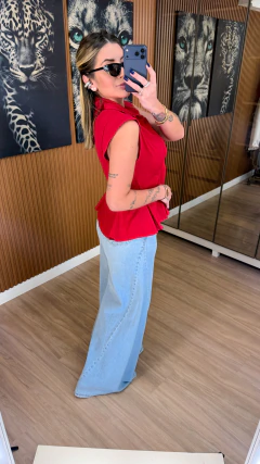 cAMISA MAISA MANGA CURTA peplum linho de algodão (vermelha) na internet