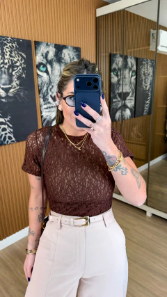 Blusa grace renda (marrom) - Jordanna Galia Store