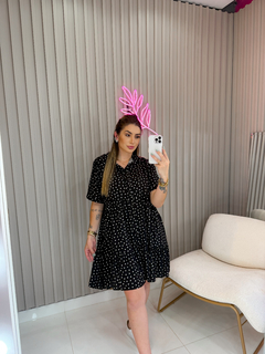 Vestido Analu manga curta viscose (poa preto) - loja online
