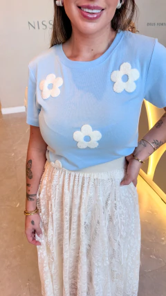 Blusa flower algodão (azul bebe) - Jordanna Galia Store