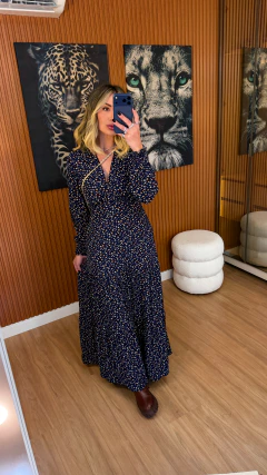 Vestido FRANCIS com manga viscolynho (azul marinho floral) - loja online