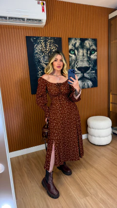 Imagem do Vestido camponesa manga longa viscolynho (terracota floral)