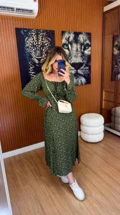 Vestido camponesa manga longa viscolynho (verde floral) - comprar online