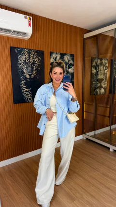Camisa Nina sarja oversize bordada (azul)