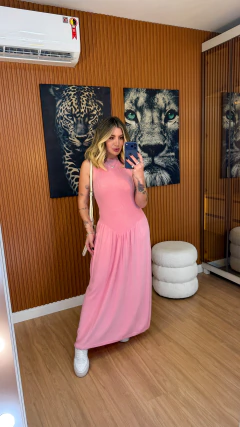 Vestido Camila sem mangas midi tricot modal premium (rosa) - comprar online