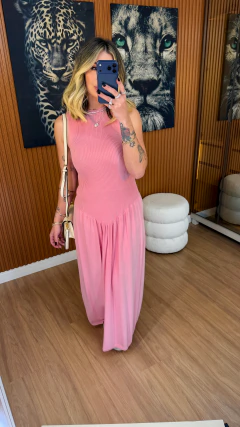Vestido Camila sem mangas midi tricot modal premium (rosa) - loja online