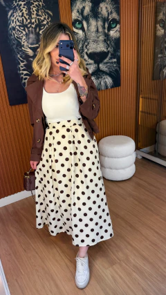 SAIA Paula midi crepe (off white e marrom)