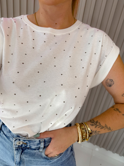T shirt strass manga japonesa (off white) - comprar online
