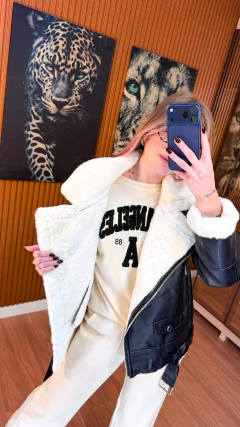 CASACO Oslo couro com forro PELE FAKE (preto) - Jordanna Galia Store