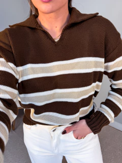 Blusa aline polo tricot fio 28 (marrom e nude) - loja online