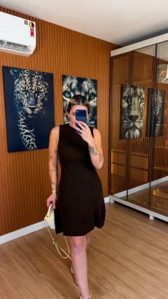 Vestido jenna tricot modal comprimento curto médio (marrom) - comprar online