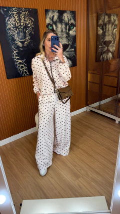 Imagem do CONJUNTO Aurora crepe texturizado (rose poa marrom)