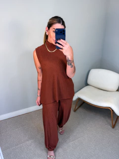 CONJUNTO Veneza crepe anarruga (marrom canela) - loja online