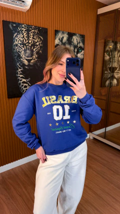 Blusa brasil moletom flanelado (azul)