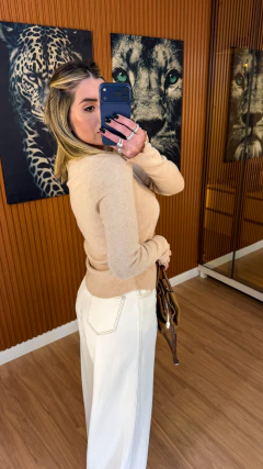 Blusa borella com renda tricot modal (areia) - loja online