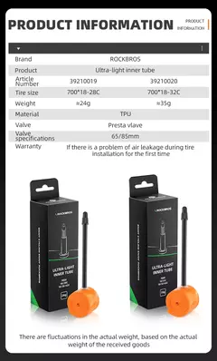 Cámara ultraliviana TPU 700 x 18/32C válvula presta 35g - ROCKBROS - X-TRAIL