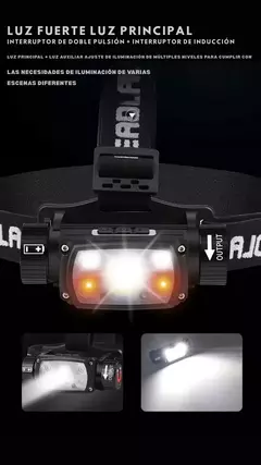 Linterna frontal cabeza con sensor 200lm USB base imantada 200A - HEADLIGHT - X-TRAIL