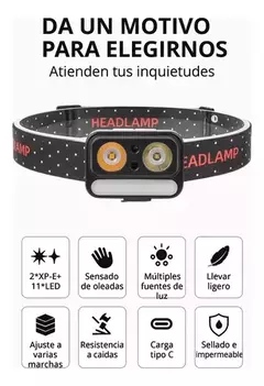 Linterna frontal cabeza con sensor 400lm USB CY2069 - HEADLIGHT - tienda online