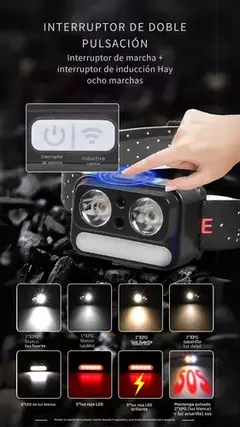 Linterna frontal cabeza con sensor 400lm USB CY2069 - HEADLIGHT - X-TRAIL