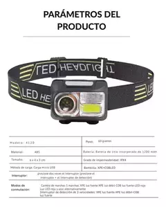 Linterna frontal cabeza con sensor 400lm USB 4120 - HEADLIGHT - X-TRAIL
